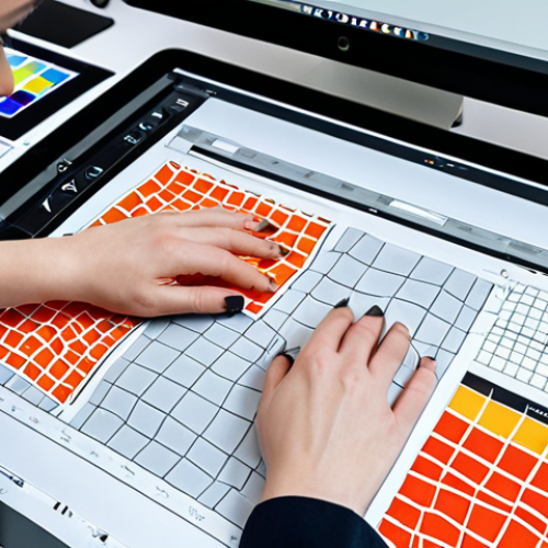 **

A fashion technologist surrounded by fabric swatches, digital design software on a screen, and technical sketches. The scene should depict a bright, modern design studio in Warsaw, incorporating geometric patterns and asymmetrical designs inspired by Warsaw's architecture. Focus on the fusion of traditional textile selection with cutting-edge CAD software, highlighting the blend of artistry and technical precision.

**