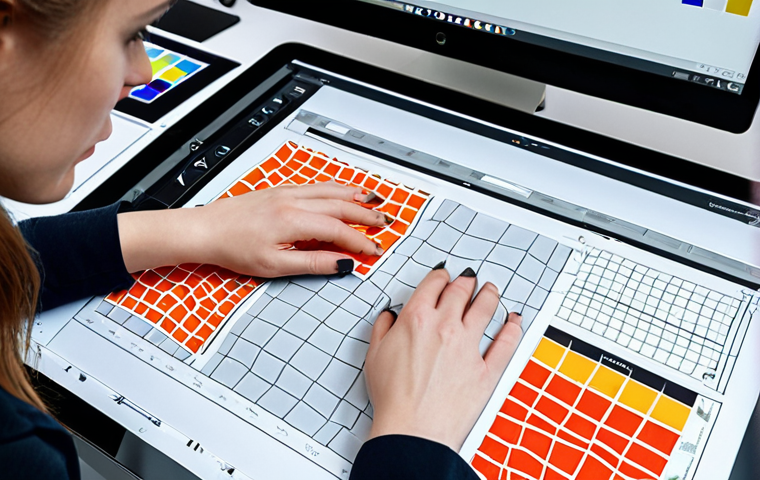 **

A fashion technologist surrounded by fabric swatches, digital design software on a screen, and technical sketches. The scene should depict a bright, modern design studio in Warsaw, incorporating geometric patterns and asymmetrical designs inspired by Warsaw's architecture. Focus on the fusion of traditional textile selection with cutting-edge CAD software, highlighting the blend of artistry and technical precision.

**